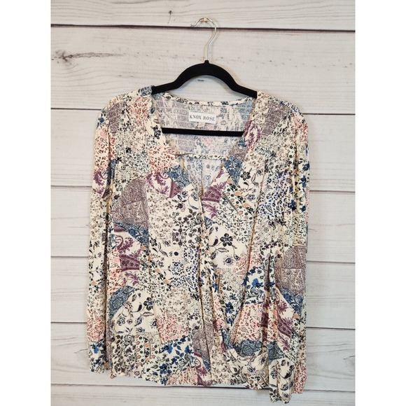 Knox Rose Tops - Knox Rose‎ Women's Multicolor Paisley Boho Faux Wrap Long Sleeve Blouse Size L